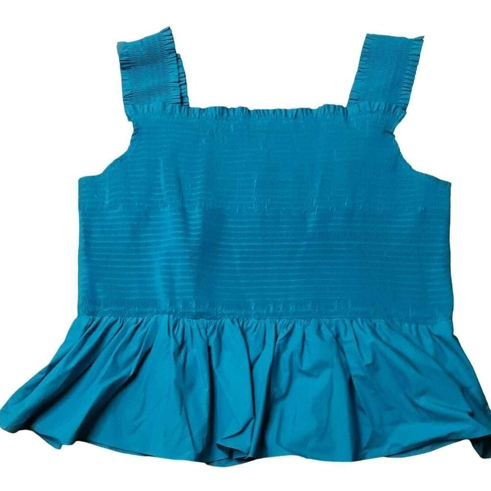 INC International Concepts Top 4X Teal‎ Smocked Peplum Sleeveless Cottage Cotton